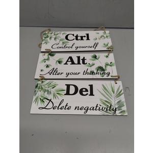 3 Pcs Ctrl Alt Del Wall Decor Office Wood Rustic Hanging Decor Spring Inspirational Sign Daisy Floral Flowers Decoration for Bathroom Indoor Home Living Room(Leaves)