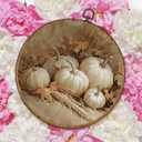 TLESKE Vintage Fall Pumpkins Round Wall Art Decor Framed 10x10, Autumn Rustic Farmhouse Canvas Wall Art Prints Artwork, Thanksgiving White Pumpkins Wall Hanging Room Door Decor for Living Room Bedroom