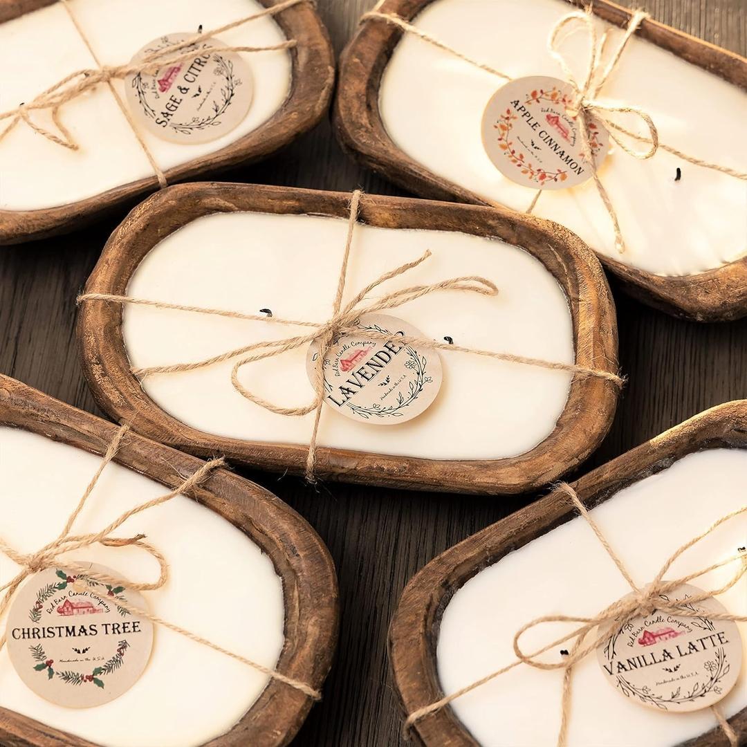 Red Barn Candle Company Wood Dough Bowl Candles | 100% Natural Soy Wax & Essential Oil Infused | Odor Eliminating + Pet Safe | Scented Candle Gifts for Men & Women (Eucalyptus, 3-Wick)