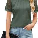 Blooming Jelly Womens Dressy Casual Blouses Short Sleeve Waffle Knit Pleated Business Tops Ladies Summer Trendy Work Shirts (Large, Army Green)