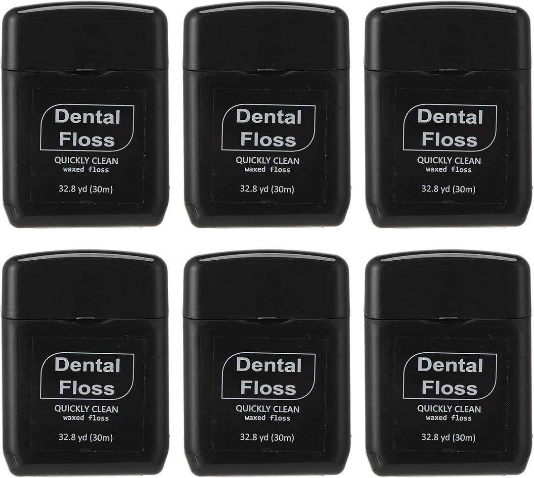Baderke 6 Pack Mini Dental Floss, Travel Pack, 30 M Each Waxed Glide Floss Oral Care for Family Teeth Protection Effective Plaque Removal, Slides Smoothly(Black)