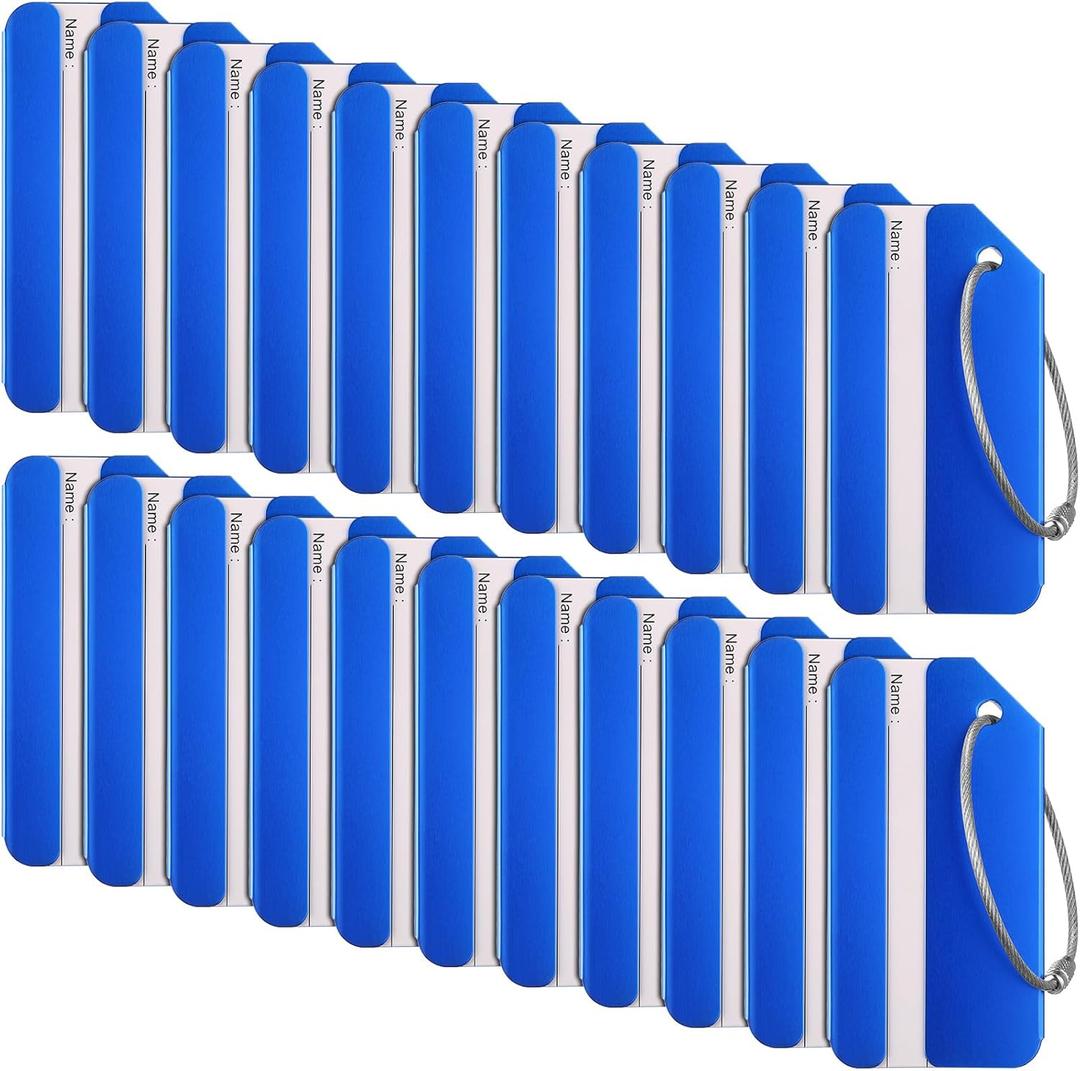 Weewooday 22 Pcs Luggage Tags Business Card Holder Aluminum Metal Travel ID Bag Tag for Suitcases Travel Luggage Baggage Identifier (Blue)
