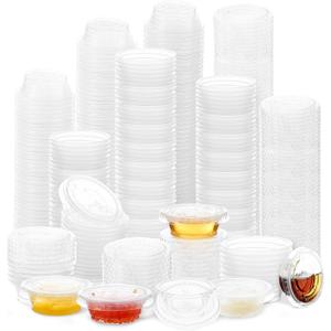 Maxdot 1000 Pack 0.5 oz Containers with Lids Plastic Portion Cups Bulk Mini Disposable Souffle Container Cup Sauce Condiment Leak Proof Shot Lunch Small Portion Box Travel Party Dinner Sauce Salad