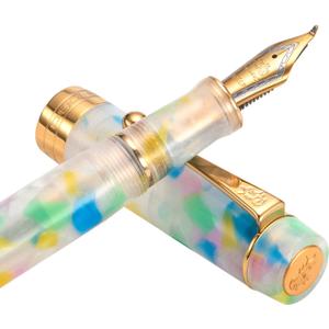 Jinhao 100 Fountain Pen Celluloid Classic Style, #6 Nib Smooth Writing Instrument with Refillable Converter and Pen Case Set (Rainbow)