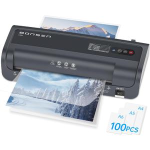 BONSEN A4 Laminator Machine, 9.33-Inch Thermal Laminator with Never Jam Technology, 100 Laminating Sheets, Laminates Photos Cards Documents, 4-in-1 Personal Laminators for Teachers Home Office School