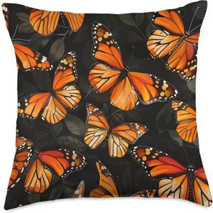 Monarch Butterfly 2D Animal Wildlife Pattern Throw Pillow (18x18)