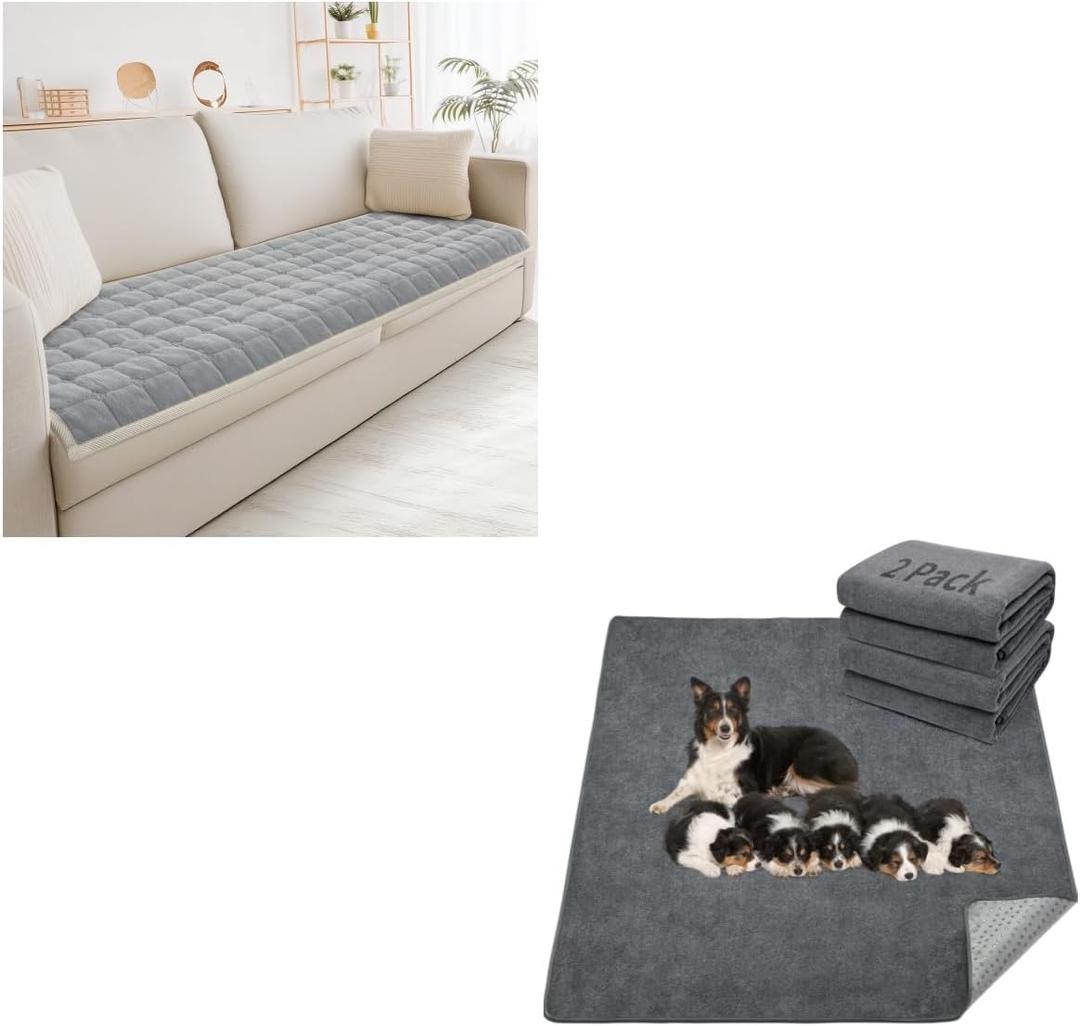 LOOBANI Couch Cover for Dogs Washable 1 Pack & Extra Large Reusable Dog Mat 2 Packs
