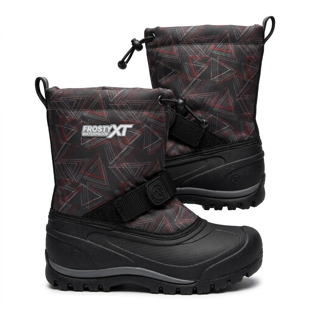 Northside Kids Frosty XT Snow Boot Waterproof Insulated - Seam Sealed Warm Liner Reflective Pull Traction Sole - Lightweight Stylish Winter Footwear, Dark Gray/Red, 11
