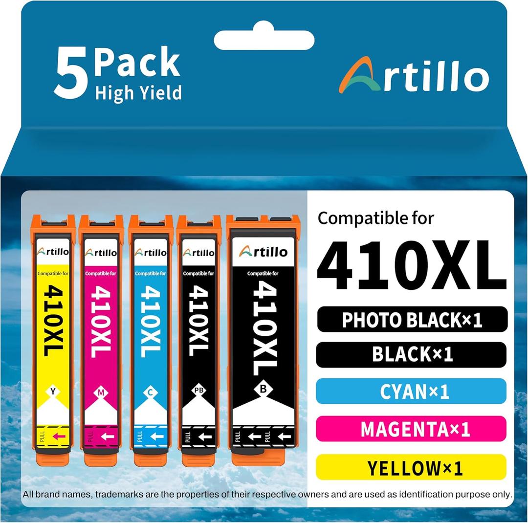 Remanufactured Ink Cartridges Replacement for Epson 410 XL 410XL T410XL Ink Cartridges to use for Expression XP-830 XP-630 XP-530 XP-635 Printer (PB/BK/C/M/Y, 5 Pack)