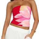 Cioatin Women Cute Floral Print Strapless Bandeau Tube Tops Y2K Aesthetic Sleeveless Slim Fit Flower Crop Tank Going Out (M)