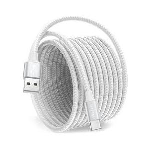 Extra Long USB Type C Cable USB-A 2.0 to USB-C Charger Cable, Premium Nylon Charging Cord - White