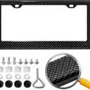 Real Carbon Fiber License Plate Frame, 100% Pure Carbon Fiber Frame, Black License Plate Holder Cover with Screw Caps, Anti-Vibration Pads, (Twill 2 Hole)