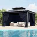 Outdoor Gazebo Curtain Replacement Universal 4-Panel Sidewalls 10' X 13',Outdoor Patio Waterproof Privacy Curtain with Double Zipper for Patio,Garden, and Backyard (Curtain Only)