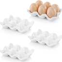 DEAYOU 4 Pack 24 Cups Egg Tray Holders, Porcelain Egg Container for Countertop Fridge, Ceramic Eggs Keeper Storage Organizer, Tiny Egg Dispenser Serving Dish Serveware for Display, Kitchen, White