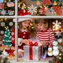 2 x Christmas Party Decorations - Snowflake Window Clings Stickers for Glass | Christmas Decorations Indoor Outdoor - Holiday Santa Claus Reindeer Decals Xmas Decor Party Favors Supplies for Outside 2025 (White Red)