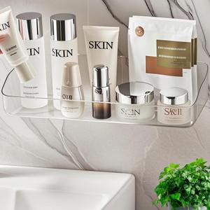 2 x Acrylic Shower Shelves, Clear Large Size 12.8" no Drill and Peel and Stick Wall Mounted Shower Caddy, Bathroom Wall Shelves with Self Adhesive Tape for Bathroom, Kitchen.