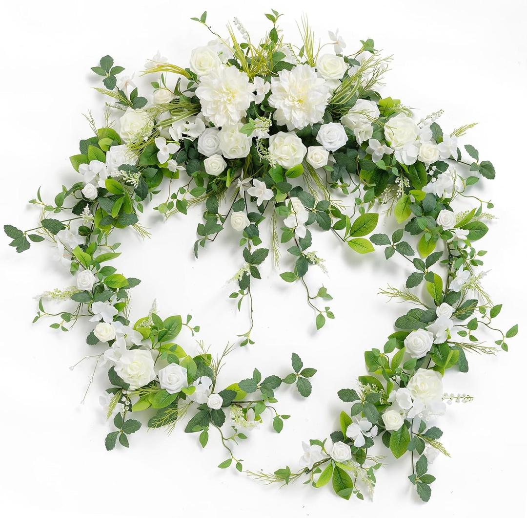 Ling's moment 9FT Flower Garland for Backdrop Decorations  Wedding Arch Flowers, Eucalyptus & Rose, Artificial Floral Garland for Mantle  Sweetheart Table Decor for Ceremony Reception, Lily White