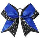 3 x 1PCS Glitter Cheer Bow Large Cheer Bows Rhinestones Hair Bows Girls 8"Cheerleading Bows Bulk Elastic Band Ponytail Holder for Teen Girls College Sports Competition Blue Black