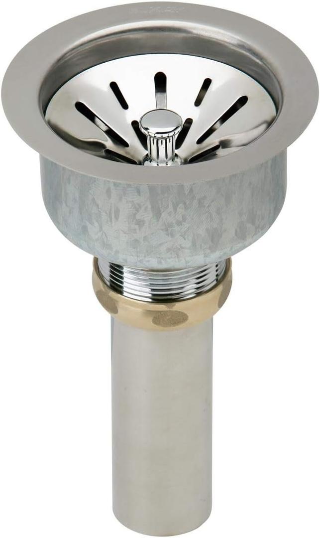 Elkay LK99 3-1/2" Deluxe Drain with Type 304 Stainless Steel Body, Strainer Basket, Rubber Seal, and Tailpiece 