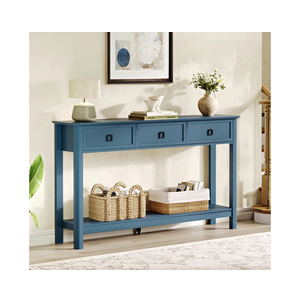Treocho 53.1" Console Table with 3 Drawers, Modern Entryway Table, 2-Tier Narrow Long Sofa Table Behind Couch Table for Living Room, Hallway, Blue
