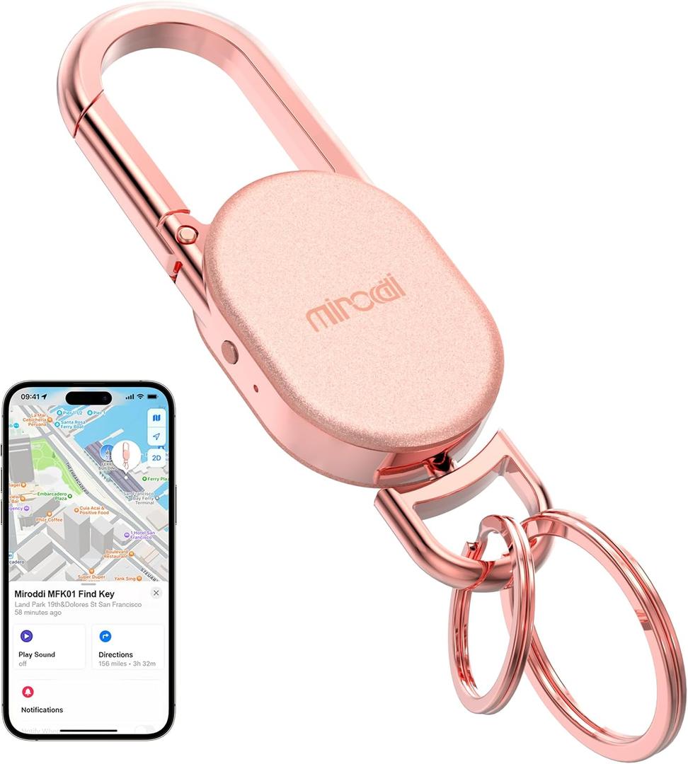 Keychain Tracker, Keys Finder Works Compatible with Find My App (iOS Only), Heavy Duty Keychain Carabiner Car Key Chains for Men, Anti-Lost Tracker with Keyrings, Rechargeable & Waterproof, Rose Gold