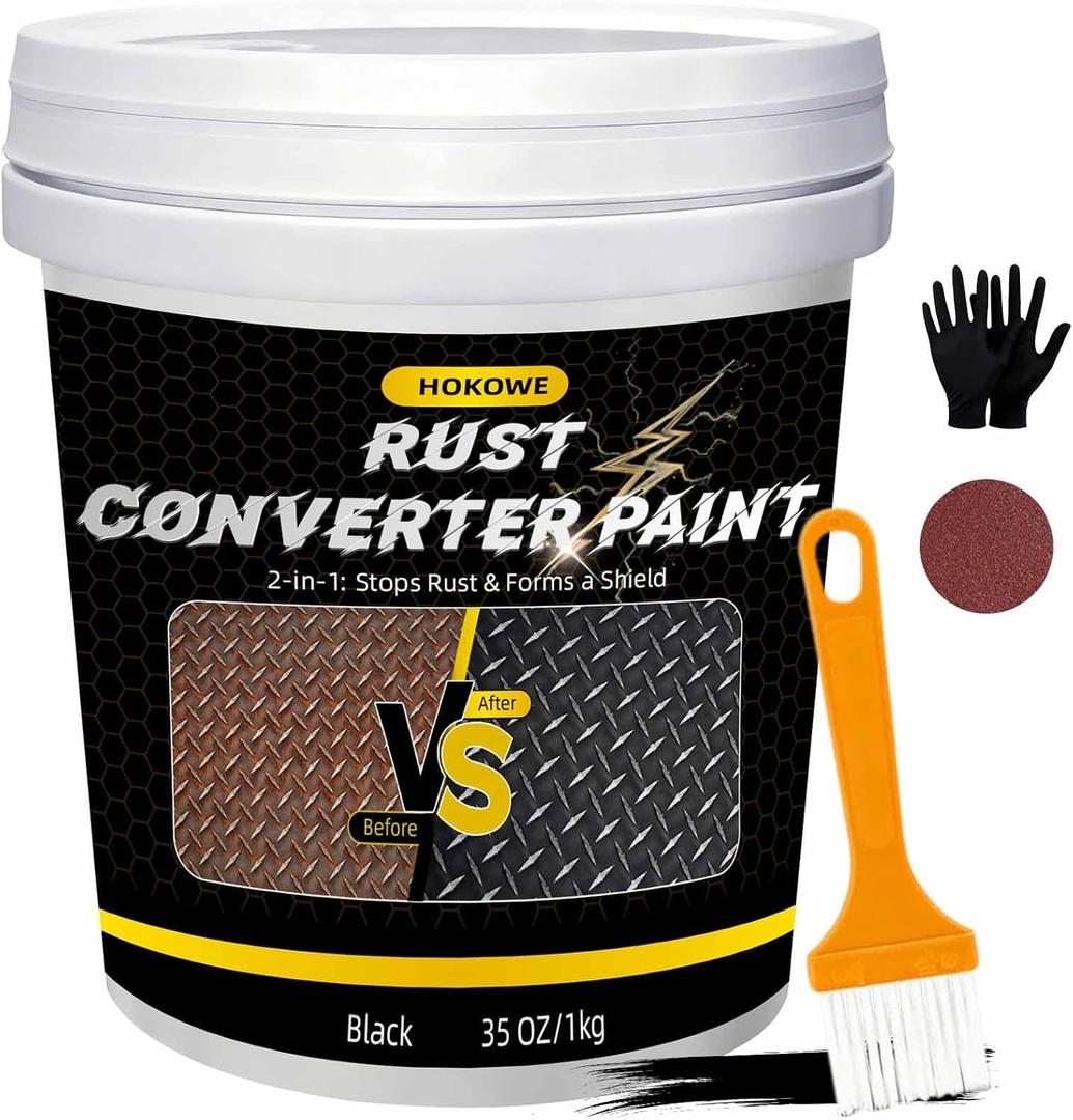 2-in-1 Rust Converter & Metal Primer 35oz Black - Rust Inhibitor Paint for Metal, Rust Reformer & Corrosion Protection, Heat Resistant Anti Rust Coating for Automotive Frames, Trailers& Tools