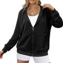 Zeagoo Women's Lightweight Hoodies Full Zip Up Oversized Sweatshirts with Pockets Long Sleeve Thin Casual Hooded Jackets (Large, Black)