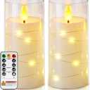 Homemory Flameless Candles with Embedded Star String Fairy Lights, Battery Operated Candles, LED Candle, Fake Candles with Remote Control and Timer, White, Set of 2(H 6" 6")