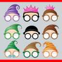 UUT Birthday Photo Prop Party Favor Packs - Paper Masks Glasses 9Pcs Set, for Funny Princess Queen Cartoon Theme Costume Parties Accessory Gift, Halloween Fairy Tale Cosplay; BX9
