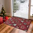 GarveeHome Christmas Rug 2x3 Boho Non-Slip Stain Resistant Machine Washable Rug for entryway, Large Neutral Low-Pile Area Rug for Living Room Bedroom Office, Red