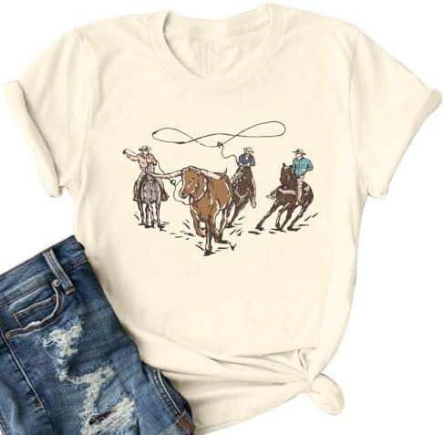 Retro Rodeo Shirt Women Cowgirl Bleached T Shirt Western Cowboy Rodeo Outfit Country Music Tee Short Sleeve Top, XL