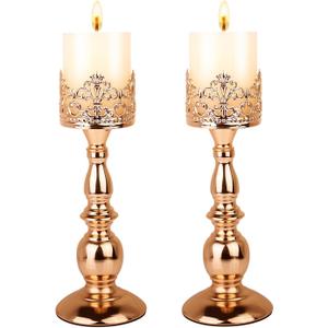 Candle Holders for Pillar Candles Gothic Gold Vintage Tall Candle Holders Set of 2 Decorative Large Table Centerpieces Candle Stand Decor (Gold 2PCS A)