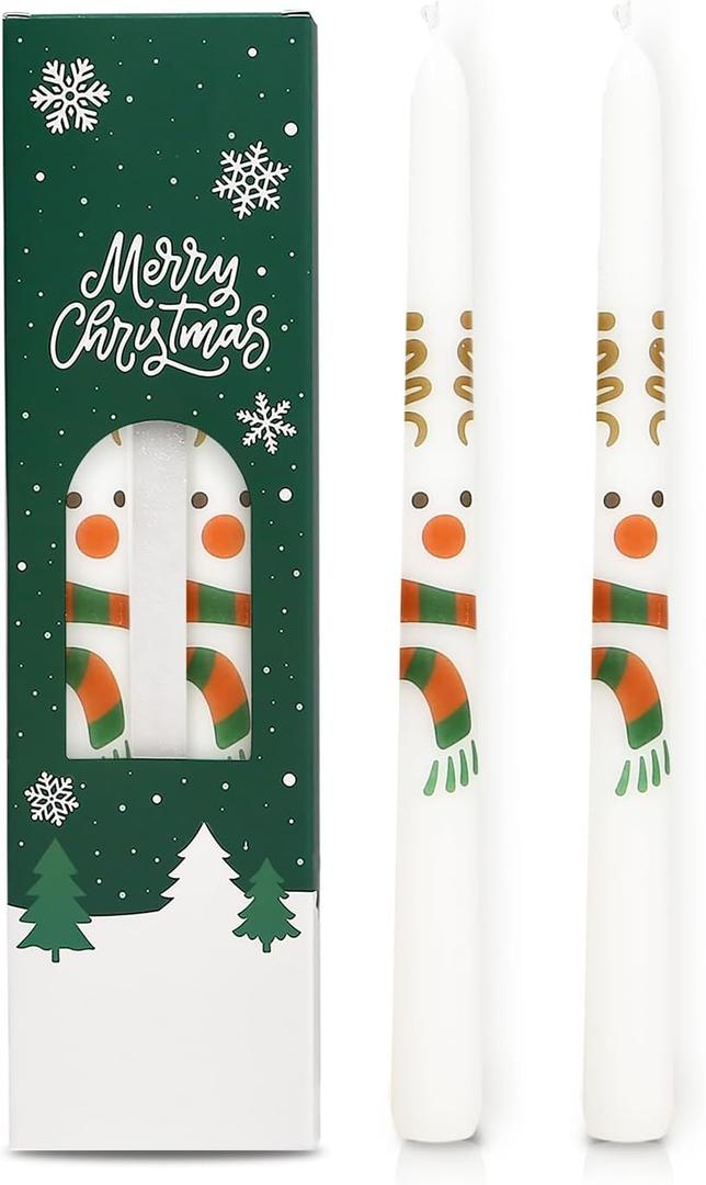 2 Pack Christmas Taper Candles, 10 Inch Unscented Candlesticks with Reindeer Design for Table Centerpiece, Fireplace Mantel, Advent Wreath, Winter Wedding and Festive Home Decor