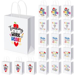 PerKoop 36 Pcs Teacher Appreciation Gift Paper Bag with Handles, Thank You Teacher Treat Present Bags for Teacher Appreciation Week, Birthday, Christmas Supplies(White)