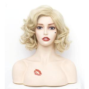 Short Blonde Wavy Wigs for Women Gold Curly Shoulder Length Natural Wig Synthetic Full Middle Part Wig for Role Play,Halloween,Daily Use