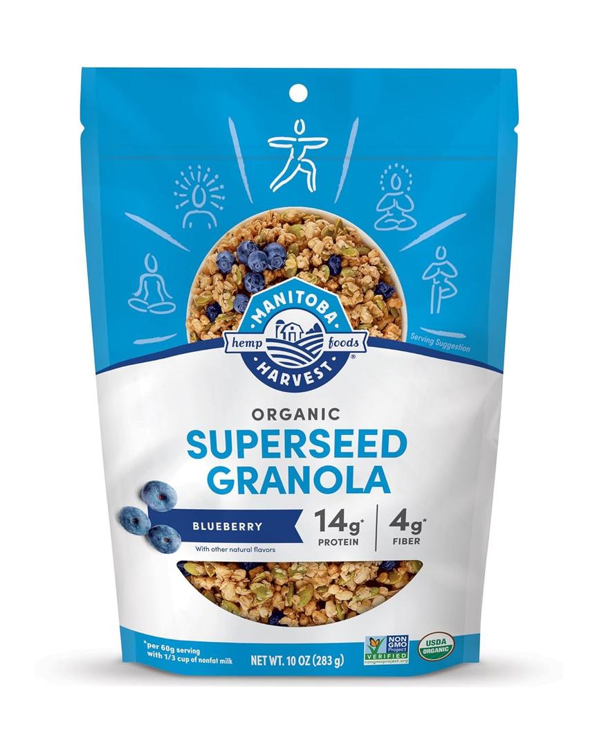 Manitoba Harvest Hemp Yeah Granola, Blueberry, 10oz, with 10 g of Protein, 3.6 g Omegas, 3 g of Fiber and less than 10 g Sugar Per Serving, Organic, Non-GMO, 2026/02/28