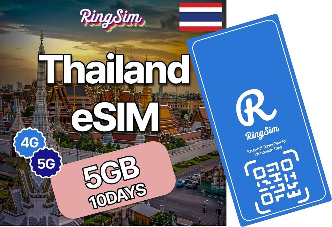 [eSIM] Thailand eSIM | 10DAYS 5GB | 5G, 4G/LTE, Tethering, Hotspot | SIM with Instant Activation in 10 Minutes | AIS, DTAC, True, | Bangkok, ChiangMai, Phuket, Krabi | Travel with Ringsim