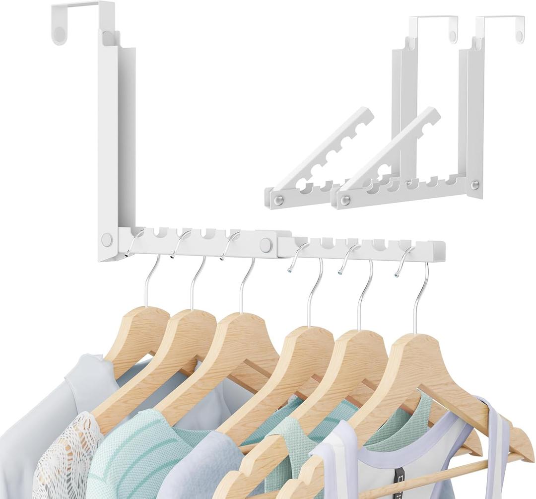 Over the Door Hooks, Extended Over the Door Clothes Hanger with 10 Ridges,Space-Saving Over the Door Rack,Door Hooks for Hanging Clothes,Larger Capacity Over the Door Hanger (2, White)
