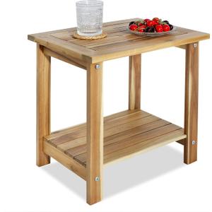 Double Adirondack Side Table, Weather-Resistant Rectangular End Table for Patio, Garden, Lawn, and Living Room. Ideal as a Stylish Indoor and Outdoor Side Table Companion, Light Natural