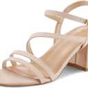 mysoft Women's Strappy Low Chunky Block Heel Sandals Open Toe Dress Shoes 7 1/2