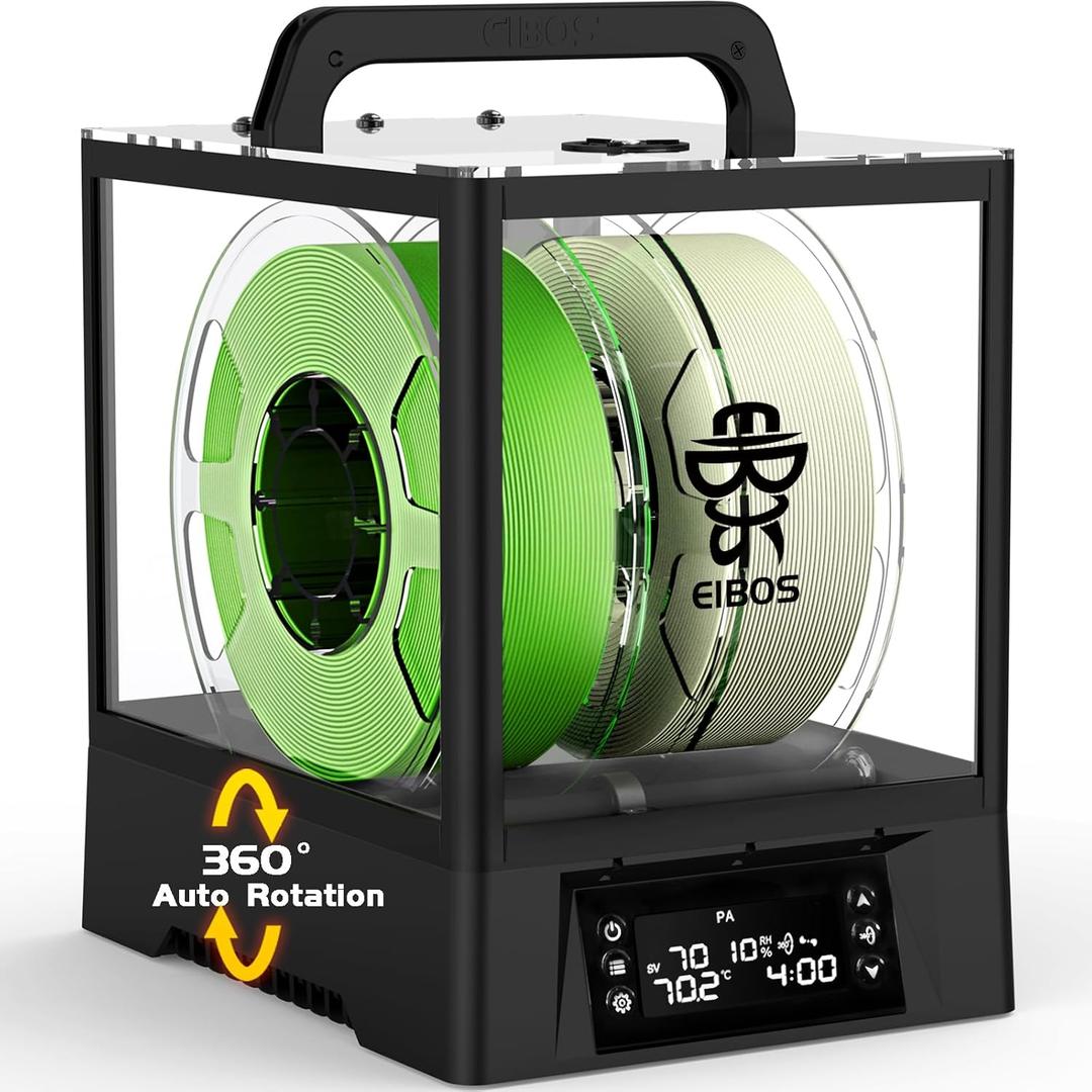 EIBOS Upgraded 2026 3D Printer Filament Dryer Box Polyphemus with Fan, Spool Dry Box with Auto-Rotation, Auto-Humidity Hold, Large Space for 3KG Spools, for Nylon, PLA, TPU, 360 Heating, Up to 80