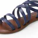 Luffymomo Women's Flat Sandals Open Toe Casual Strappy Sandals Comfortable Ankle Strap Gladiator Slides (6, Navy)