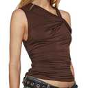EeAmzQc Brown Twist Strap One Shoulder Sexy Crop Tank Tops for Women Asymmetrical Neck Ruched Slim Y2K Shirt Sleeveless (Brown, M)