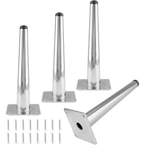 4pcs 8 Inch Furniture Legs, Straight Conical Metal Legs Chrome Mid-Century Style Furniture Feet for Sofa Cabinet Table Chair Cupboard Couch Ottoman Home DIY Projects (Silver)