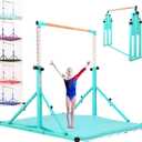 MARFULA 5FT Gymnastic Bar with Mat Set Gymnastics Horizontal Bar Gymnastics Kip Bar Teal Bar for Kids Home Use