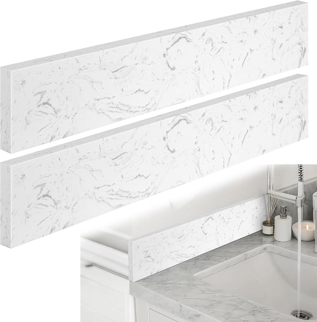 Reallnaive 2 Pcs 22" x 4" Marble Vanity Sidesplash Bathroom Vanity Backsplash Engineered Stone Side Splash for Bathroom Sink Home Decoration (Carrara White)