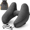 Rewondah Inflatable Travel Pillow for Sleeping Airplane - Inflatable Neck Pillow for Traveling on Plane with Washable Cover, Blow up Neck Travel Pillow for Airplanes, Cars - Portable and Comfortable (Dark Grey)