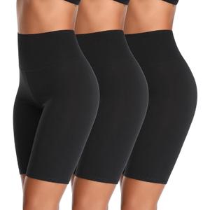 K-CHEONY Women's High Waisted Biker Anti Chafing Cotton Slip Boy Underwear Yoga Workout Shorts (X-Large, Black, 3 Pack)