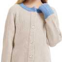 Girls Cardigan Sweater Kids Color Block School Uniforms Button Down Long Sleeve Knit Tops Tweens Winter Clothes (Beige)