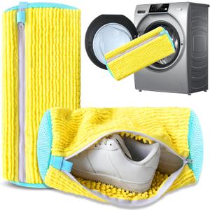 2Pcs Reusable Shoe Washing Machine Bag for Washer and Dryer:Free Up Hands, Prevent Deformation,shoe bag with Zipper Protection Design, Use for all Shoes,Sports Shoes(Yellow)